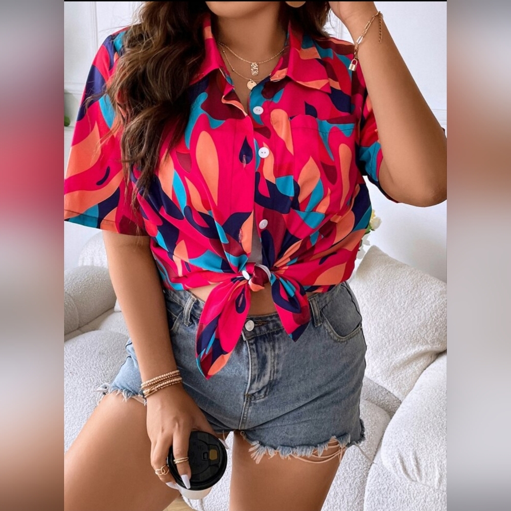 Vibrant Pink Abstract Women's Top